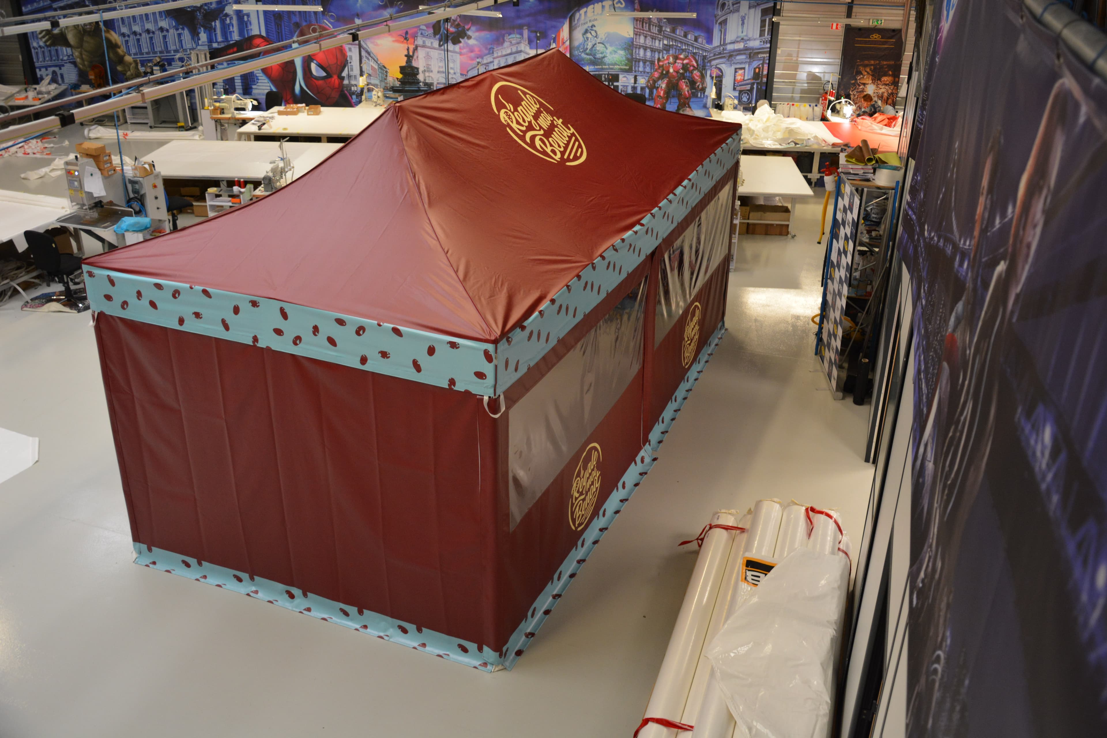 Custom branded event shelter viewed from above