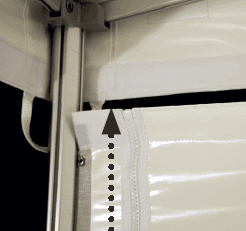 Close-up of the XP sliding wall system running on the frame